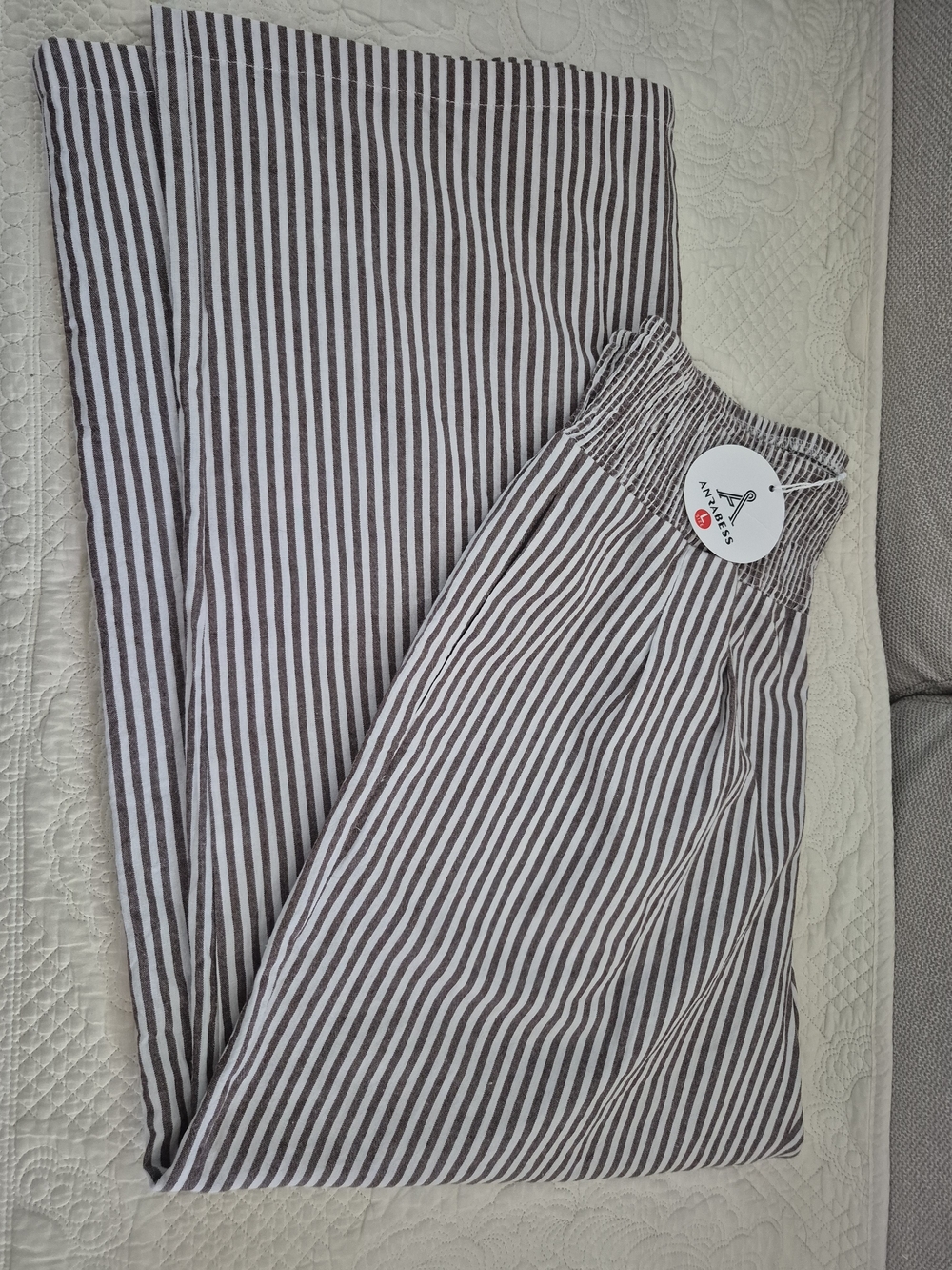 Womens Striped Elastic-Waist Bottoms in Brown and White NWT
